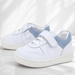 Rakerplus Bob Hakiki Deri Beyaz Nubuk Mavi Cırtlı Bebek Sneaker Ayakkabı