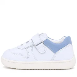 Rakerplus Bob Hakiki Deri Beyaz Nubuk Mavi Cırtlı Bebek Sneaker Ayakkabı