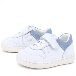 Rakerplus Bob Hakiki Deri Beyaz Nubuk Mavi Cırtlı Bebek Sneaker Ayakkabı
