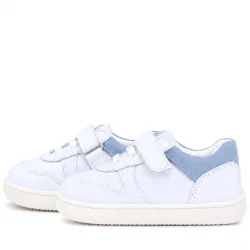 Rakerplus Bob Hakiki Deri Beyaz Nubuk Mavi Cırtlı Bebek Sneaker Ayakkabı