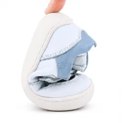 Rakerplus Bob Hakiki Deri Beyaz Nubuk Mavi Cırtlı Bebek Sneaker Ayakkabı