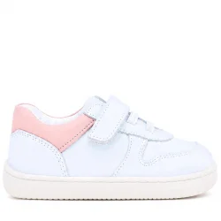 Rakerplus Bob Hakiki Deri Beyaz Nubuk Pembe Cırtlı Bebek Sneaker Ayakkabı
