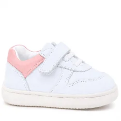 Rakerplus Bob Hakiki Deri Beyaz Nubuk Pembe Cırtlı Bebek Sneaker Ayakkabı