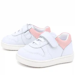 Rakerplus Bob Hakiki Deri Beyaz Nubuk Pembe Cırtlı Bebek Sneaker Ayakkabı