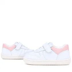 Rakerplus Bob Hakiki Deri Beyaz Nubuk Pembe Cırtlı Bebek Sneaker Ayakkabı