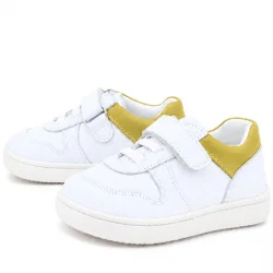 Rakerplus Bob Hakiki Deri Beyaz Nubuk Sarı Bebek Sneaker Ayakkabı