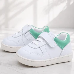 Rakerplus Bob Hakiki Deri Beyaz Nubuk Yeşil Cırtlı Bebek Sneaker Ayakkabı