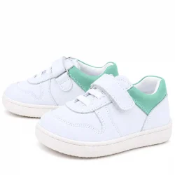 Rakerplus Bob Hakiki Deri Beyaz Nubuk Yeşil Cırtlı Bebek Sneaker Ayakkabı