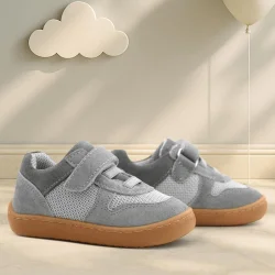 Rakerplus Bob Hakiki Deri Gri Barefoot Cırtlı Lastikli Bebek Sneaker Ayakkabı
