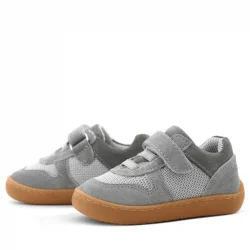 Rakerplus Bob Hakiki Deri Gri Barefoot Cırtlı Lastikli Bebek Sneaker Ayakkabı