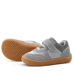 Rakerplus Bob Hakiki Deri Gri Barefoot Cırtlı Lastikli Bebek Sneaker Ayakkabı