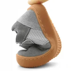 Rakerplus Bob Hakiki Deri Gri Barefoot Cırtlı Lastikli Bebek Sneaker Ayakkabı