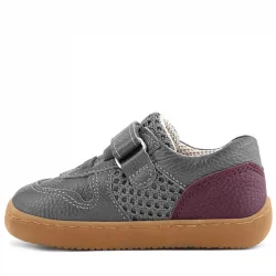 Rakerplus Bob Hakiki Deri Gri Bordo Barefoot Cırtlı Lastikli Bebek Sneaker Ayakkabı