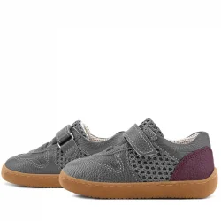 Rakerplus Bob Hakiki Deri Gri Bordo Barefoot Cırtlı Lastikli Bebek Sneaker Ayakkabı