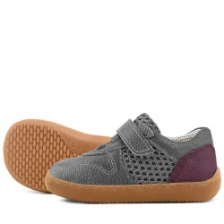 Rakerplus Bob Hakiki Deri Gri Bordo Barefoot Cırtlı Lastikli Bebek Sneaker Ayakkabı