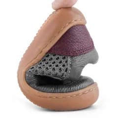 Rakerplus Bob Hakiki Deri Gri Bordo Barefoot Cırtlı Lastikli Bebek Sneaker Ayakkabı