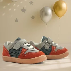 Rakerplus Bob Hakiki Deri Gri Yeşil Barefoot Cırtlı Lastikli Bebek Sneaker Ayakkabı