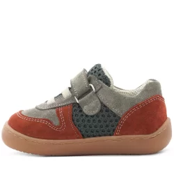 Rakerplus Bob Hakiki Deri Gri Yeşil Barefoot Cırtlı Lastikli Bebek Sneaker Ayakkabı