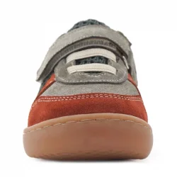 Rakerplus Bob Hakiki Deri Gri Yeşil Barefoot Cırtlı Lastikli Bebek Sneaker Ayakkabı