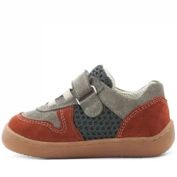 Rakerplus Bob Hakiki Deri Gri Yeşil Barefoot Cırtlı Lastikli Bebek Sneaker Ayakkabı