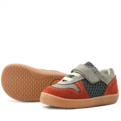 Rakerplus Bob Hakiki Deri Gri Yeşil Barefoot Cırtlı Lastikli Bebek Sneaker Ayakkabı