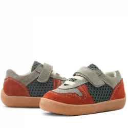 Rakerplus Bob Hakiki Deri Gri Yeşil Barefoot Cırtlı Lastikli Bebek Sneaker Ayakkabı