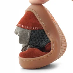 Rakerplus Bob Hakiki Deri Gri Yeşil Barefoot Cırtlı Lastikli Bebek Sneaker Ayakkabı