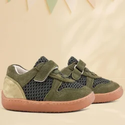 Rakerplus Bob Hakiki Deri Haki Yeşil Barefoot Cırtlı Lastikli Bebek Sneaker Ayakkabı