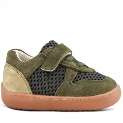 Rakerplus Bob Hakiki Deri Haki Yeşil Barefoot Cırtlı Lastikli Bebek Sneaker Ayakkabı