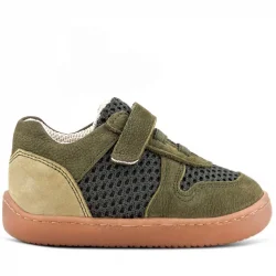 Rakerplus Bob Hakiki Deri Haki Yeşil Barefoot Cırtlı Lastikli Bebek Sneaker Ayakkabı
