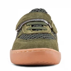 Rakerplus Bob Hakiki Deri Haki Yeşil Barefoot Cırtlı Lastikli Bebek Sneaker Ayakkabı