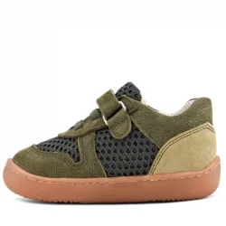 Rakerplus Bob Hakiki Deri Haki Yeşil Barefoot Cırtlı Lastikli Bebek Sneaker Ayakkabı