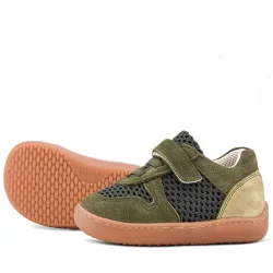 Rakerplus Bob Hakiki Deri Haki Yeşil Barefoot Cırtlı Lastikli Bebek Sneaker Ayakkabı