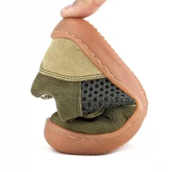 Rakerplus Bob Hakiki Deri Haki Yeşil Barefoot Cırtlı Lastikli Bebek Sneaker Ayakkabı