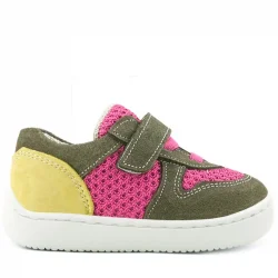 Rakerplus Bob Hakiki Deri Haki Yeşil Pembe Barefoot Cırtlı Lastikli Bebek Sneaker Ayakkabı