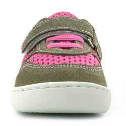 Rakerplus Bob Hakiki Deri Haki Yeşil Pembe Barefoot Cırtlı Lastikli Bebek Sneaker Ayakkabı