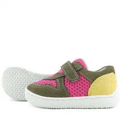 Rakerplus Bob Hakiki Deri Haki Yeşil Pembe Barefoot Cırtlı Lastikli Bebek Sneaker Ayakkabı