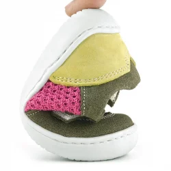 Rakerplus Bob Hakiki Deri Haki Yeşil Pembe Barefoot Cırtlı Lastikli Bebek Sneaker Ayakkabı