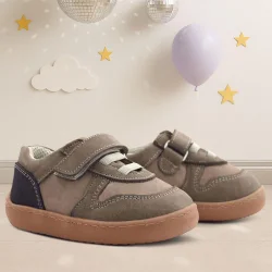 Rakerplus Bob Hakiki Deri Kum Krem Barefoot Cırtlı Lastikli Bebek Sneaker Ayakkabı