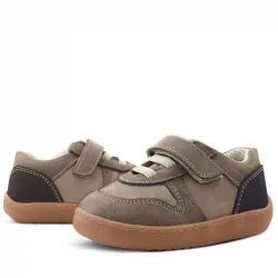 Rakerplus Bob Hakiki Deri Kum Krem Barefoot Cırtlı Lastikli Bebek Sneaker Ayakkabı