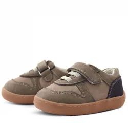 Rakerplus Bob Hakiki Deri Kum Krem Barefoot Cırtlı Lastikli Bebek Sneaker Ayakkabı