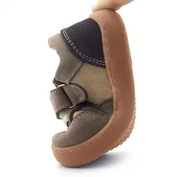 Rakerplus Bob Hakiki Deri Kum Krem Barefoot Cırtlı Lastikli Bebek Sneaker Ayakkabı