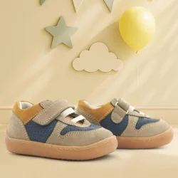 Rakerplus Bob Hakiki Deri Kum Rengi Barefoot Cırtlı Lastikli Bebek Sneaker Ayakkabı