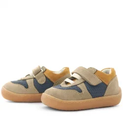 Rakerplus Bob Hakiki Deri Kum Rengi Barefoot Cırtlı Lastikli Bebek Sneaker Ayakkabı