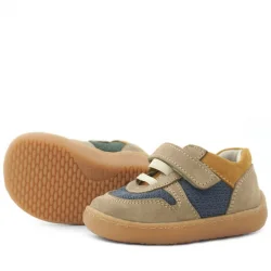 Rakerplus Bob Hakiki Deri Kum Rengi Barefoot Cırtlı Lastikli Bebek Sneaker Ayakkabı