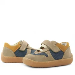 Rakerplus Bob Hakiki Deri Kum Rengi Barefoot Cırtlı Lastikli Bebek Sneaker Ayakkabı