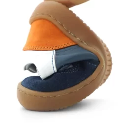 Rakerplus Bob Hakiki Deri Lacivert Beyaz Barefoot Cırtlı Lastikli Bebek Sneaker Ayakkabı