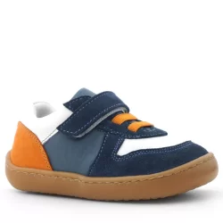 Rakerplus Bob Hakiki Deri Lacivert Beyaz Barefoot Cırtlı Lastikli Bebek Sneaker Ayakkabı