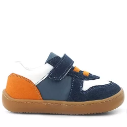 Rakerplus Bob Hakiki Deri Lacivert Beyaz Barefoot Cırtlı Lastikli Bebek Sneaker Ayakkabı