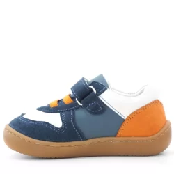 Rakerplus Bob Hakiki Deri Lacivert Beyaz Barefoot Cırtlı Lastikli Bebek Sneaker Ayakkabı